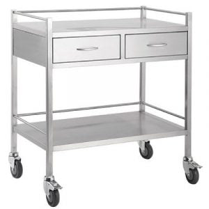 Medical Furniture Stainless Steel Trolley Side By Side 2 Drawers